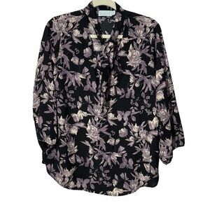 Veronica M Women’s Floral Blouse Top Size XL Color Lavender/Black